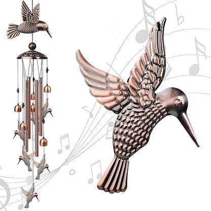 35" Hummingbird Wind Chimes, Outdoor Aluminum Wind Chimes, Memorial Gift for Mom Grandma