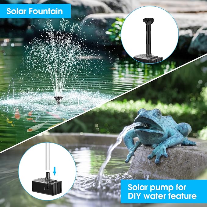 Biling 6.5W Solar Fountain for Bird Bath, Solar Water Pump with Multiple Nozzles, Solar Water Feature for Garden Yard Small Fish Pond, Attracts Birds with Flowing Water