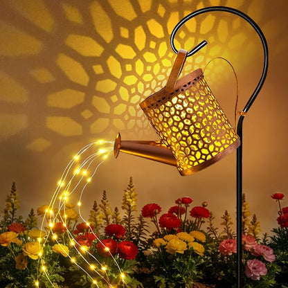Ollny Solar Watering Can with Cascading Lights Outdoor Garden Decor, Father Day Gifts, Birthday Gifts for Women, IP65 Waterproof 2 Lighting Modes Hanging Lanterns for Yard Patio Lawn (Beehive)