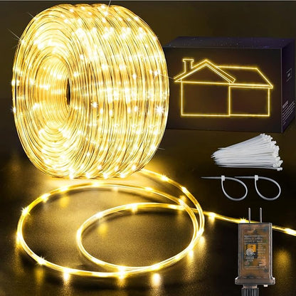KNONEW 328FT 1000LED Rope Lights for Outside,Outdoor String Lights Waterproof 8 Modes Clear Tube Light for Indoor,Bedroom,Wedding,Garden,Patio,Christmas,Tree,Rv,Holiday Decoration(Warm White)