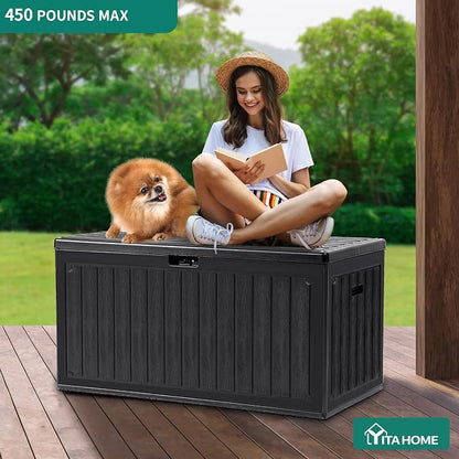 YITAHOME 90 Gallon Large Deck Box with Side Handles | Outdoor Double-Wall Storage for Patio Furniture Cushions, Garden Pool Accessories, Waterproof & Lockable