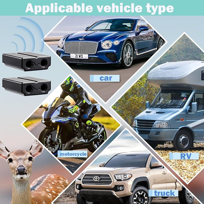 Deer Whistles for Car - Deer Horn for Vehicles, Trunks, Motorcycle, SUV, Deer deterrent Warning Devices Animal Alert for Cars with Extra Tapes（2 Pack）