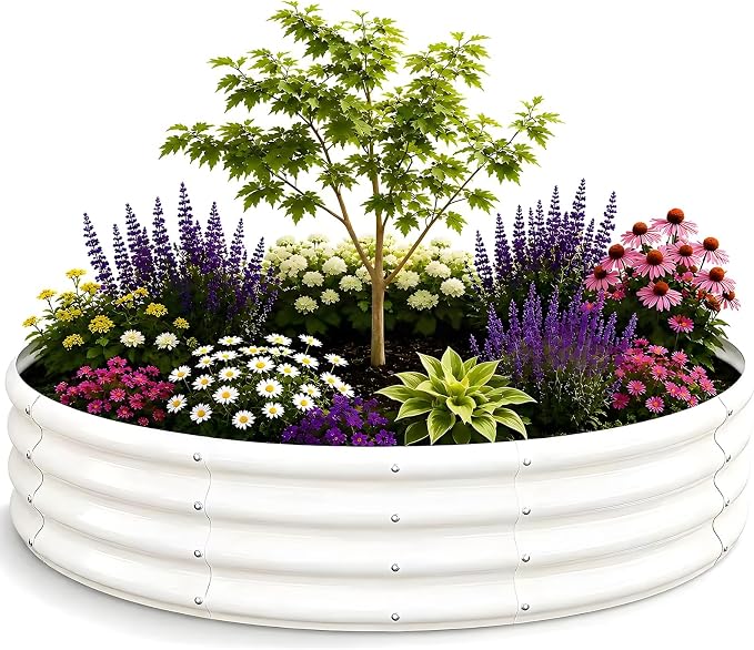3FT Round Raised Garden Bed, Heavy Duty Galvanized Metal Planter Box for Vegetables, Flowers & Herbs, Rust-Resistant Outdoor Gardening Bed with Modern White Finish & Easy DIY Assembly