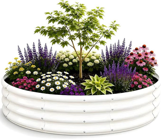 4FT Round Raised Garden Bed, Heavy Duty Galvanized Metal Planter Box for Vegetables, Flowers & Herbs, Rust-Resistant Outdoor Gardening Bed with Modern White Finish & Easy DIY Assembly