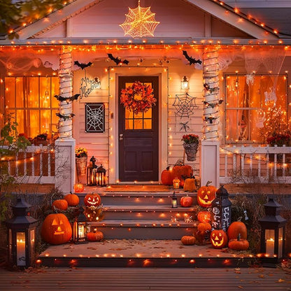 JMEXSUSS 2 Pack Solar Halloween Lights, Total 200 LED 66 FT, Orange | Halloween Lights Outdoor Waterproof, 8 Modes Solar String Lights for Outside Patio Christmas Tree Yard Halloween Decor