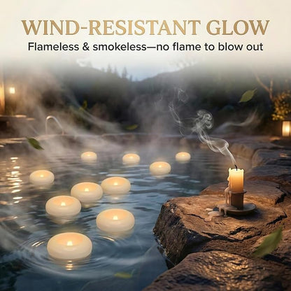 Aignis 24pcs Flameless Candles Waterproof, 200Hr 2.2”LED Tea Lights with Battery, Water-Activated Candles for Pool, Wedding Centerpieces, Bath & Spa, Home Decoration (Elegant White)