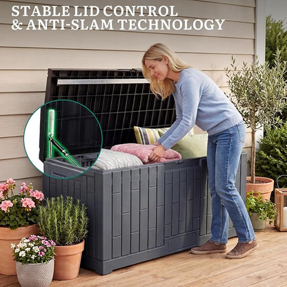 YITAHOME Large Deck Box 120 Gallon Resin Outdoor Storage Box | Patio Storage Bin Bench Seat for Outdoor Pillows, Garden Tools and Pool Supplies, Waterproof Lockable, Dark Gray