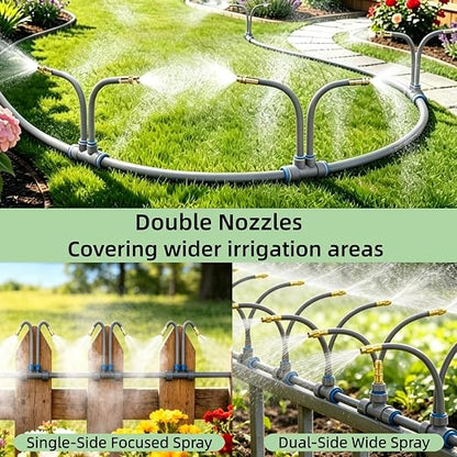 39 FT Drip Irrigation System - 360° Adjustable Garden Watering System | 24 Spray Nozzles, Double Head, Garden Atomizing Misting System, Irrigation System for Garden, Greenhouse, Yard, Lawn, Plants
