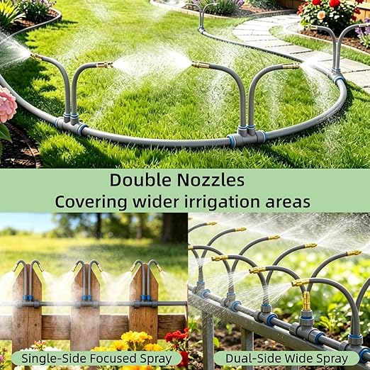 66 FT Drip Irrigation System - 360° Adjustable Garden Watering System | 40 Spray Nozzles, 2 Head, Garden Atomizing Misting System, Irrigation System for Garden, Greenhouse, Yard, Lawn, Plants