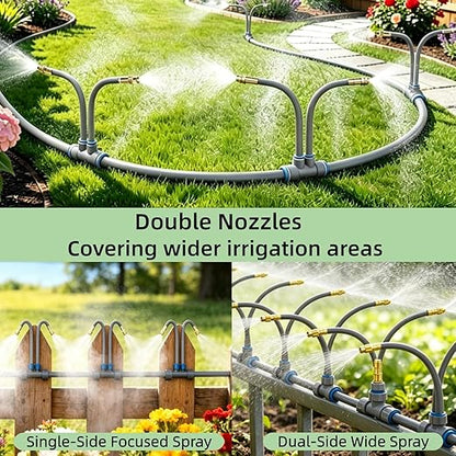 66 FT Drip Irrigation System - 360° Adjustable Garden Watering System | 40 Spray Nozzles, 2 Head, Garden Atomizing Misting System, Irrigation System for Garden, Greenhouse, Yard, Lawn, Plants