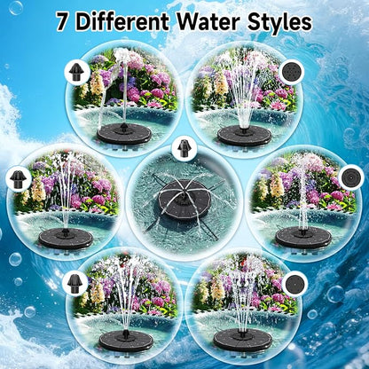 Yzert Solar Fountain, 3-Level Adjustable Water Height, 3.5W Glass Powerful Outdoor Fountain Pump with Rotating Rods & 7 Nozzles for Bird Bath, Garden, Pond, Patio, Flower Pot (2026 Model, Black)