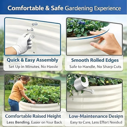 4FT Round Raised Garden Bed, Heavy Duty Galvanized Metal Planter Box for Vegetables, Flowers & Herbs, Rust-Resistant Outdoor Gardening Bed with Modern White Finish & Easy DIY Assembly