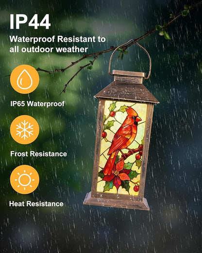 Cardinal Solar Lanterns Outdoor Waterproof Garden Decor Birthday Gifts for Women Mom Grandma Sister, Hanging LED Plastic Solar Lights Outside Decorative for Yard Patio Backyard Lawn Decorations
