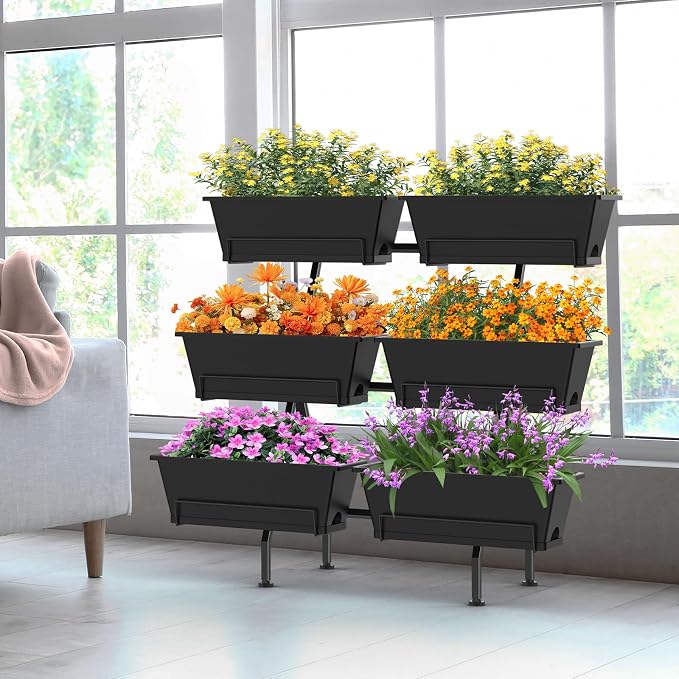 Sunexinlo Vertical Garden Planter Freestanding Raised Bed for Herbs Flowers Vegetables, Indoor Outdoor for Patio Balcony Deck