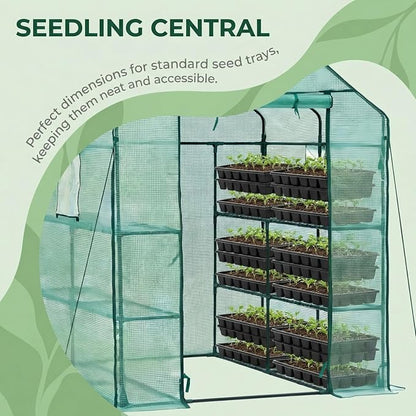 Walk-in Greenhouse with 12 Shelves, 74 x 37 x 49 inch Portable Greenhouse Kit with PVC Cover, Indoor Outdoor Green House for Seed Starting, Plants, Patio, Backyard, Clear Panels, Green