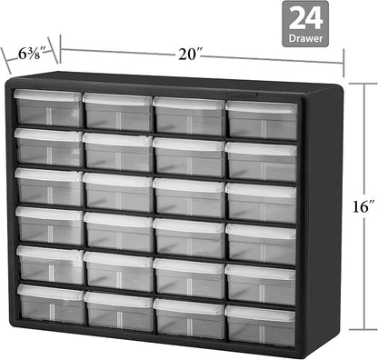 Akro-Mils 10164 64 Drawer Plastic Parts Storage Hardware and Craft Cabinet, Black & 24 Cabinet 10724, Plastic Parts Storage Hardware and Craft Cabinet, (20-Inch W x 6-Inch D x 16-Inch H), Black