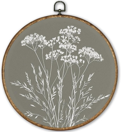 TLESKE Boho Sage Green Vintage Botanical Round Wall Art Decor Framed 10x10, Wildflower Floral Canvas Wall Art Prints Artwork, Rustic Wall Hanging Room Door Decor Decorations for Living Room Bedroom