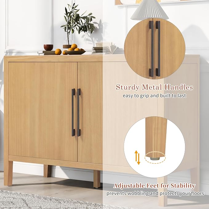 Merax Modern Wood Buffet Sideboard with 2 Doors | Farmhouse Free Standing Storge Cabinet Console Table for Living Room Dinning Room Hallway Natural