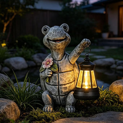 Solar Garden Outdoor Statues Turtle with Lights Resin Statue with Solar Lantern, Decorative Lawn, Yard Outdoor Decoration and Gifts (Turtle 2)