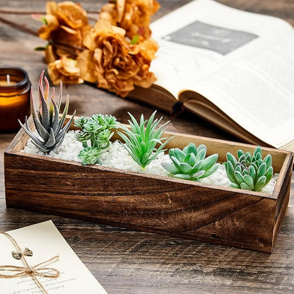 Dandat 4 Set Wood Boxes for Centerpieces 12x4 Inch Rectangle Wooden Planter Box Rustic Wood Planter with Removable Plastic Liner Floral Foam Blocks for Centerpieces Home Wedding Garden Decor
