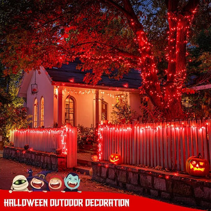 JMEXSUSS 2 Pack Solar Halloween Lights Outdoor, Total 400 LED 151FT, Red | Outdoor Waterproof, 8 Modes Solar Christmas String Lights for Outside Patio Yard Garden Tree Christmas Halloween Decorations