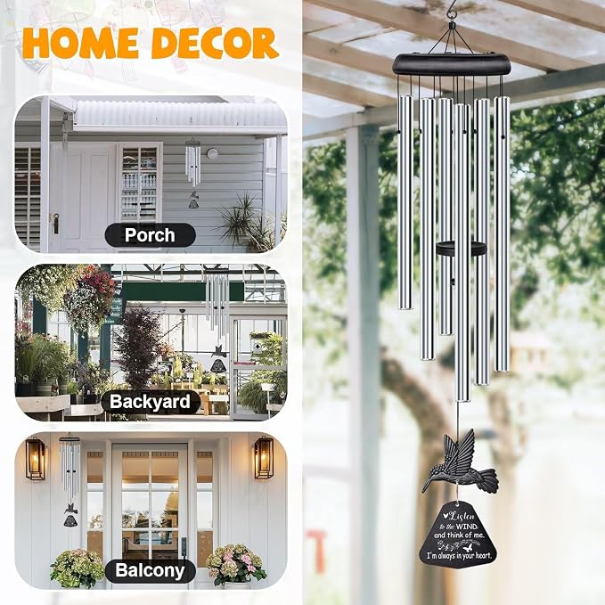 Sympathy Wind Chimes for Outside Deep Tone, Memorial for Loss of Loved One Prime, Bereavement Condolence Remembrance Funeral Gifts for Grieving Friends Loss of Mother Father