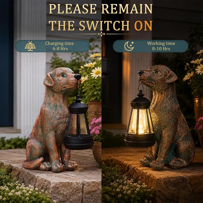 Garden Statue Dog Figurine Decor – Outdoor Decoration with Solar Lantern for Garden Yard Lawn Home Decor Outside : Fathers Day Memorial Gifts