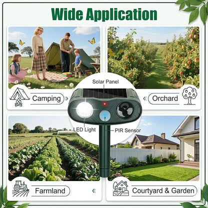 Sonic Fortress Pro Deer Repellent Device,2 Pack Solar Animal Repeller | 2026 Motion Sensor Squirrel Fortress Pro Raccoon,Cat Repellent Outdoor with LED Flash Light for Garden, Farm, Yard