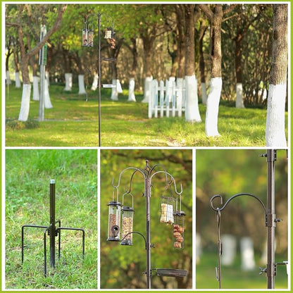 Bird Feeder Station with Suet Cage & Water Bowl Fruit Hook- Adjustable Pole, 6 Hanging Hooks for Wild Birds, Outdoor Garden Bird Feeding Kit
