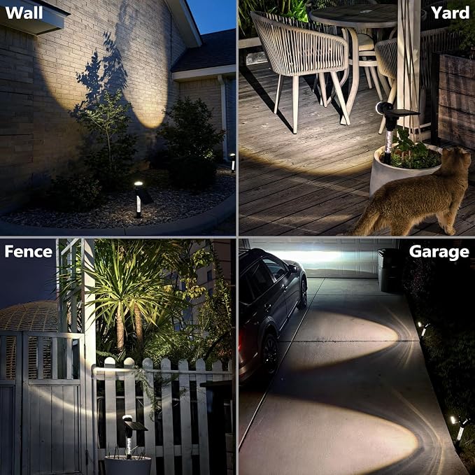 DenicMic Solar Spot Lights Outdoor Waterproof 5000K Cold White Lens LED | Adjustable Angle Long Throw Landscape Spotlights Solar Lights Outdoor for Yard Garden Wall Tree, Acrylic Lighted Pole，4 Pack