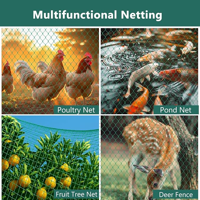 Bird Netting for Chicken Coop, Poultry Netting Over Chicken Run & Chicken Pen, Heavy Duty Nylon Nettings Reusable, UV-Resistant, Garden Netting Aviary Net Fruit Tree Nettings