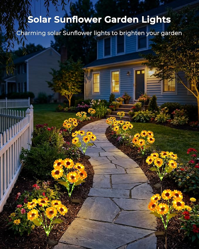 Brightown 3 Pack Solar Sunflowers Garden Decor,18 Solar Powered Sunflowers for Outside with Glowing Stems, Waterproof Solar Flowers Outdoor, Auto On Off Decorative Stakes Light for Yard, Patio, Lawn | 18 glowing stem sunflowers, waterproof solar powere...