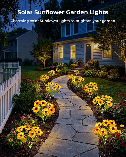 Brightown 3 Pack Solar Sunflowers Garden Decor,18 Solar Powered Sunflowers for Outside with Glowing Stems, Waterproof Solar Flowers Outdoor, Auto On Off Decorative Stakes Light for Yard, Patio, Lawn | 18 glowing stem sunflowers, waterproof solar powere...