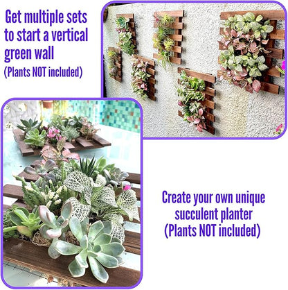 ShopLaLa Wall Planter (40cm, 2 Pack) Wooden Succulent Air Plant Wall Hanger | Orchid Planter Frame Display Outdoor Plants Wall Mount Holder Vertical Garden Plant Wall Decor Macetas para Orquideas