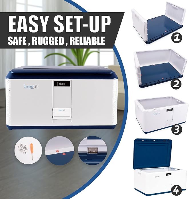 SereneLife Lockable Storage Box, 21 Gallon Capacity Storage Trunk with Combination Lock, Locking Container Bin for Organization, Blue
