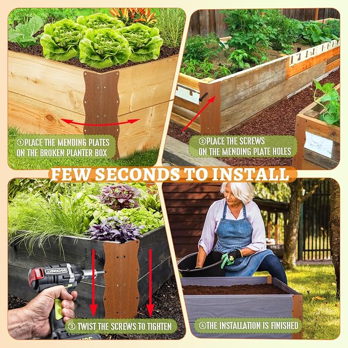 8 Pcs Raised Garden Bed Corner Brackets Heavy Duty Metal Raised Bed Corners and Connectors for Wood(11"x3"x3"), Brown L-Shape Wavy Connectors with Screws, fits for 20"-24" Raised Beds