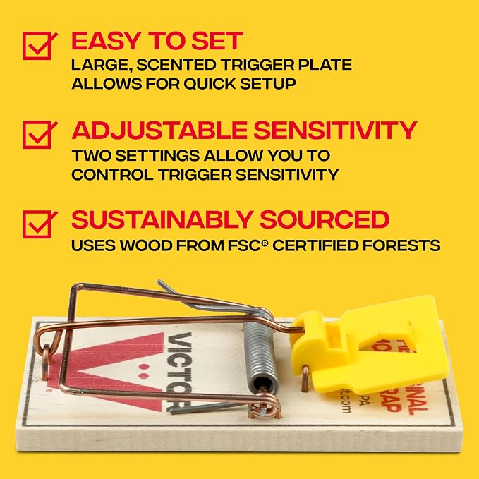 Victor Mouse Traps, 12-Pack Plastic Pedal Snap Traps, FSC Certified Wood | Indoor Rodent Control Reusable Mousetraps for Mice Pest Control Effective Instant Kill