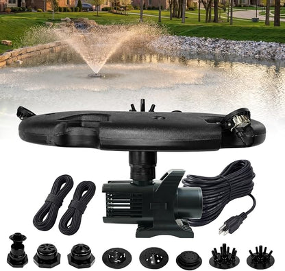 Half Off Ponds 1.5 HP Floating Fountain and Aerator | 12,500 GPH output, 11 spray patterns, White LED lights, 200 ft heavy-duty cord, Energy-efficient