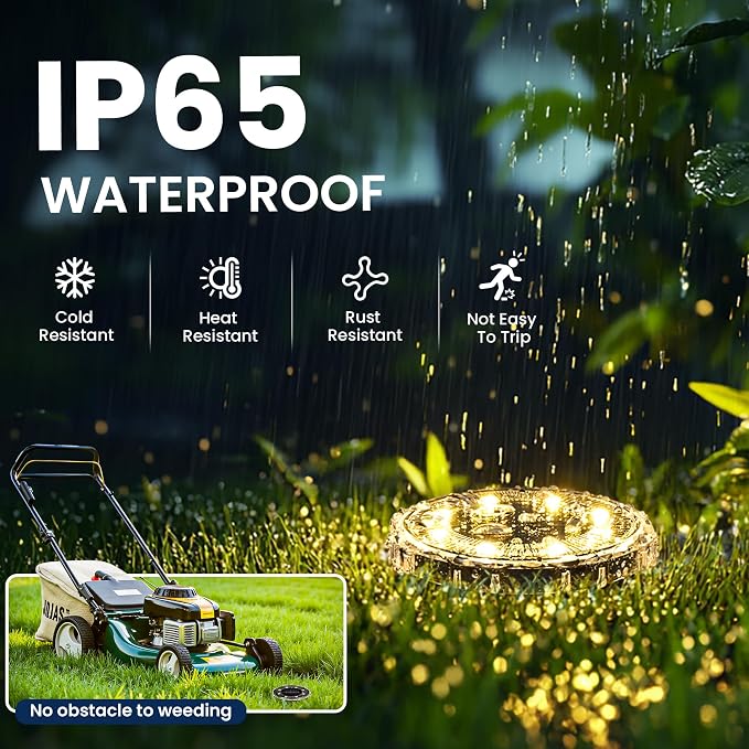 SOLPEX Solar Ground Lights 12 Pack, Solar Pathway Lights Outdoor Waterproof, Landscape Lighting for Garden, Walkway, Driveway, Yard, Deck, Patio, Swimming Pool (Warm White)