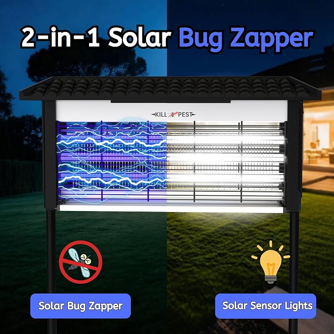 Solar Powered Bug Zapper Outdoor, 4500V Mosquito Trap with 45W Solar Panel, Fly Trap & Mosquito Killer, 8000mAh Battery, IPX5 Waterproof, Covers Up to 4000 Sq.Ft for Patio, Backyard, Garden