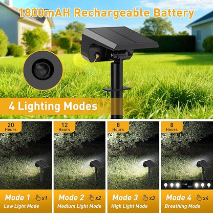 Solar Spot Lights Outdoor, 4 Pack Solar Landscape Lights with 100 LEDs Each, 4 Lighting Modes, IP65 Waterproof, 2-in-1 Adjustable Solar Spotlights for Yard Garden Pathway Driveway(Cool White)
