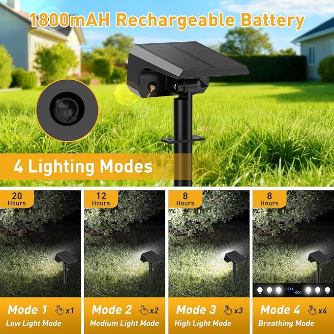 800 Lumens Solar Spot Lights Outdoor, 8 Pack Solar Landscape Lights with 100 LEDs Each, 4 Lighting Modes, IP65 Waterproof, 2-in-1 Solar Spotlights for Yard Garden Pathway Driveway(Cool White)