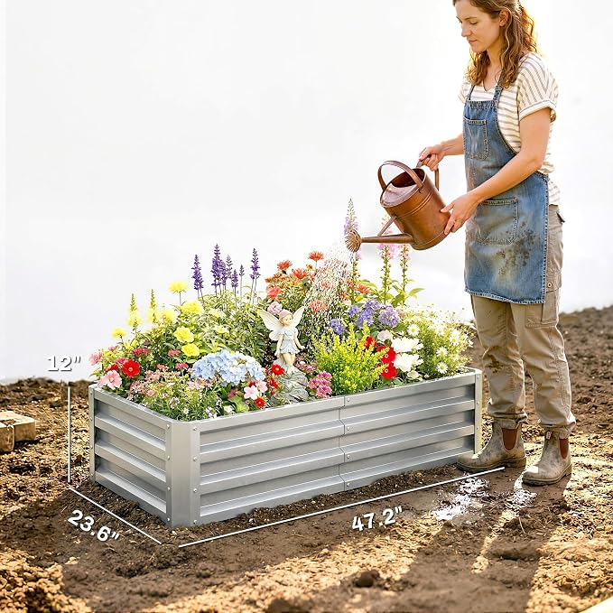 Outsunny Galvanized Raised Garden Bed, 4' x 2' x 1' Metal Planter Box, for Growing Vegetables, Flowers, Herbs, Succulents, Silver