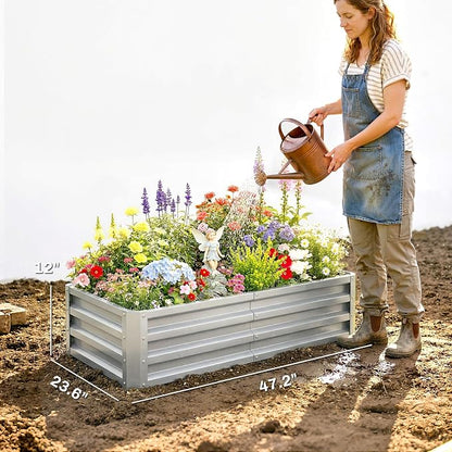 Outsunny Galvanized Raised Garden Bed, 4' x 2' x 1' Metal Planter Box, for Growing Vegetables, Flowers, Herbs, Succulents, Silver