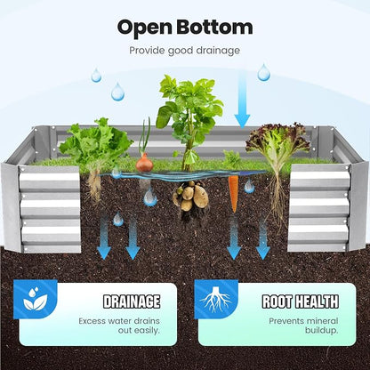 Quictent Raised Garden Bed Galvanized Raised Beds for Gardening Vegetables with Cover 8x4x1 ft Metal Planter Box Outdoor Use (Green)