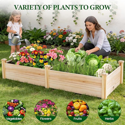 MIXC 8×2ft Wooden Horticulture Raised Garden Bed Outdoor Divisible Elevated Planting Planter Box for Vegetables, Herbs, Strawberry, Flowers in Backyard and Patio, Natural Wood