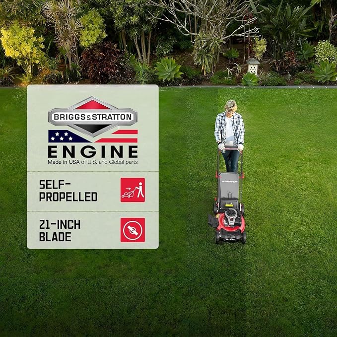 PowerSmart 21-Inch Self-Propelled Lawn Mower - 140cc B&S Engine, 3-in-1 Mulching, 6 Cutting Heights, Heavy-Duty Steel Deck