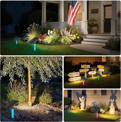 intelamp Solar Spot Lights Outdoor Waterproof Landscape Lighting 2 Pack | Remote Control, 3 Color Temperatures, Timer & Dimmable, Dusk-to-Dawn, RGB Poles, 4000mAh, 56 LEDs, 500LM, IP65 Waterproof