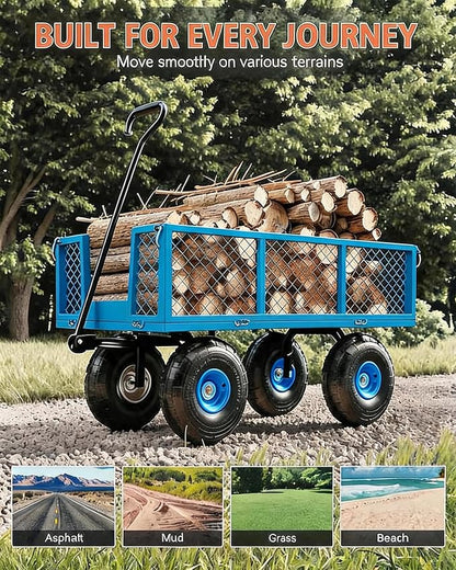 Garvee Steel Garden Cart, 500 LBS Capacity Utility Outdoor Wagon, Heavy Duty Mesh Garden Metal Wagon with Removable Sides, Flexible Handle and 10" Tires for Yard, Lawn, Garden