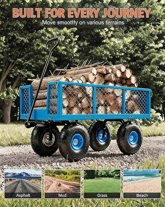 Garvee Steel Garden Cart, 500 LBS Capacity Utility Outdoor Wagon, Heavy Duty Mesh Garden Metal Wagon with Removable Sides, Flexible Handle and 10" Tires for Yard, Lawn, Garden
